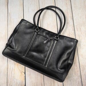 Vintage‎ Coach Black Leather Tote Bag Purse Satchel